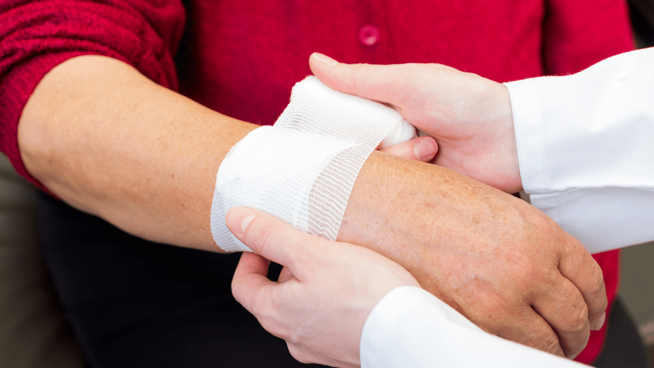 Applying bandage on wrist
